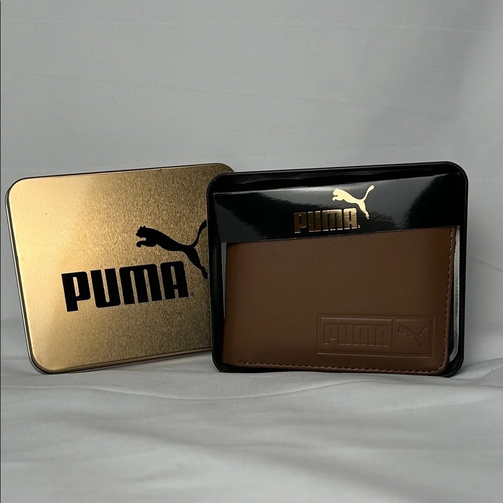 PUMA Cruise V2‎ espresso brown leather textured bi-fold wallet